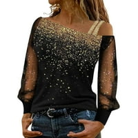PXIAKGY rukav mrežice hladni vrhovi labavi rameni majica majica Ležerne prilike dugim printom za žene bluza Ženska bluza Gold + l