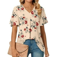 Žene V izrez kratkih rukava Summer Ležerne prilike T-majice Labavi fit cvjetni bluze