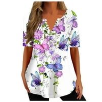 Dugme Henley Majice za žene Slatki ljetni cvjetni print kratkih rukava cvjetni uzorak Grafički tunik Tee majice Loatchy COSY BLOUSE BLOUSE PURPLE XXL