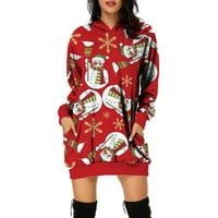 Duksevi za žensku kapuljače Pulover modni božićni snjegović tiskani s kapuljačnim rukavima, džepovi s dugim rukavima