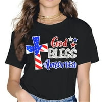 Bog blagoslovljena Amerika 4. jula Američka zastava križa kratka majica Žene Patriotske vrhove Dan neovisnosti neovisnosti Grafike Crew Crt Ležerne majice Tee Crna XX-velika
