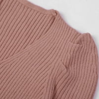 Džemper za žene ženska jesenska zima solidna boja V izrez mjehurić rukavi pleteni dugi rukavi dugih