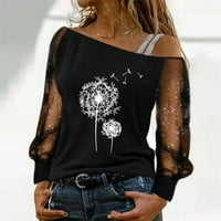 Shpwfbe Ženske vrhove Žene Ležerne košulje Andelion tiskana mrežasta čipka hladno ramena majica s majicama