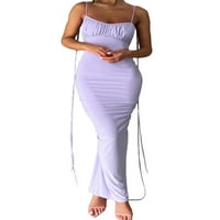 Dewadbow Ženska haljina bez leđa, duga haljina otvorena natrag ruched špagete remen Maxi Fishtail haljina