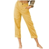Hueok Hlače za žene plus veličine Ležerne prilike pamučne i posteljine čvrste vučne hlače s elastičnim labavim opranim hlačama sa poketama Botton pantalone