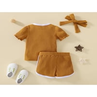 Thefound Baby Girl Ljetna odjeća dojenčad rebra pletene kratke hlače postavljaju čvrste majice Top kratkih