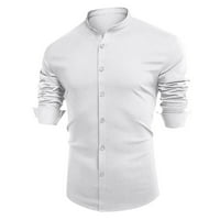 Muške košulje mišića Slim Fit Stretch Dugi rukav Ležerni majice dolje majice za muškarce bijeli XL
