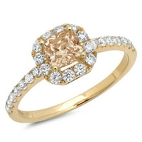 1.23CT Princess Cut Champagne Simulirani dijamant 14k žuti zlatni godišnjički angažman halo zvona veličine 4,5