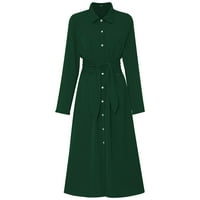 Ženske maxi haljine dugih rukava pune boje casual v izrez labava haljina za zabavu jesen ženska casual haljina vojska zelena s
