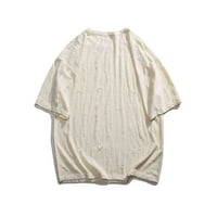 Košulje za muškarce muške rupe Ispis kratkih rukava Ljetni okrugli vrat plus veličina modna majica Beige