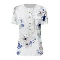 Ženski vrhovi Ljetni casual cvjetni bluze s kratkim rukavima V vrat Henley majice, višebojni l