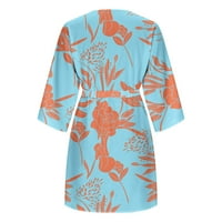 Oalirro gumb down midi haljina V izrez s dugim rukavima cvjetne haljine za žene visoko svijetlo plave boje