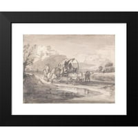Thomas Gainsborough Crni moderni uokvireni muzej umjetnički print pod nazivom - Otvoreni krajolik sa konjanicima i natkrivenom košaricom