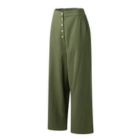 Žene Capris ljetne hlače Čvrste pantalone u boji ravne široke noge visokog struka labave hlače sa džepovima