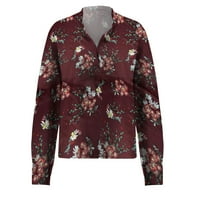 Ženska cvjetna print casual top v izrez dugih rukava pamučna bluza