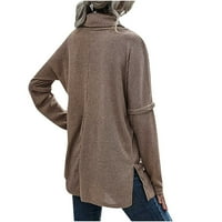 Zpanxa džemperi za žene Ležerne prilike pulone kostim u boji lagana lista od pulovera s dugim rukavima Khaki s
