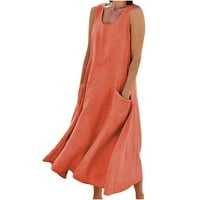 Haljine za žensko čišćenje ljetne modne casual pune boje bez rukava bez rukava duga haljina