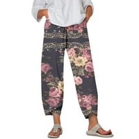 Ženske kaprione hlače cvjetne print elastične strugove casual labave obrezane pantalone