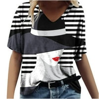 Ženski trendi majica s kratkim rukavima Loose grafički ispis V-izreza Crewneck Tees Ljetni tunički vrhovi bijele veličine 2xl