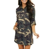 GDFUN Fashion Womens Camouflage V izrez dugih rukava udobnih džepova Casual Bluza Haljina ženske haljine