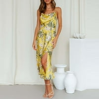 Ženski bez rukava ljetni asimetrični patchwork cvjetni maxi haljine žuti m