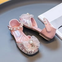 Ljetne djece djevojke sandale ravne dno vrpce Ripbon luk biserni kuke haljina plesne cipele 33