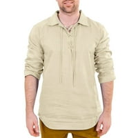 Jesenske košulje za muškarce Baggy pamučni posteljina čvrsta dugi rukava izvlačenja retro T majica vrhovi