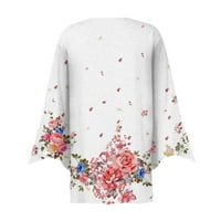 Dugme Down Majice za žene Miarhb Print Tunic Ljeto Topsy Bell rukava V izrez Spring Spring Bluze, bijeli