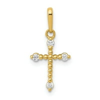 Jewels 14k žuti zlatni polirani perlica CZ Cross Charm