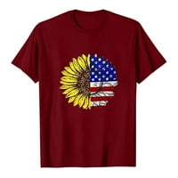 Suncokretske majice za žene Trendy USA zastava Ispiši ljetni kratki rukav okrugli vrat Pulover tunika