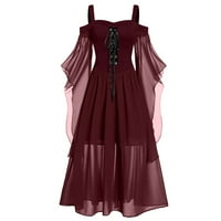 Apepal Women plus veličina hladnog ramena leptir rukava HOLLOWEEN Gothic haljina vina XL