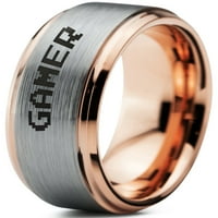Tungsten Gamer tipografija Pisanje prstena za prsten za muškarce Žene Udobne cipele 18K Rose Gold Step Bevel Edge brušeno polirano