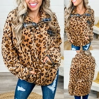 Zimski kaput za žensko-poklopljenje ovratnika Outerwear Pulover dugih rukava moda Fau krzna jakna Leopard Ispis gornje odjeće Žuto