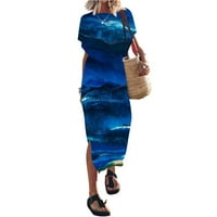 Haljine za žene ženski fit & flare s dugim rukavima posadu vrat prugasti dugi podijeljeni ljetni fit & flare haljine plavi m