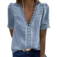 Košulja za vježbanje Žene Casual Short COLOR V VACT rukava TOP WOOD modna ženska bluza Dugi rukav Fit Cotton Blue Blue XXXL