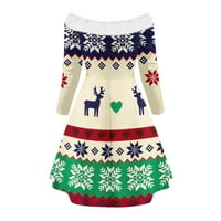 Fall Maxi haljine za ženske casual božićne haljine casual dugih rukava patchwork van ramena dužina koljena