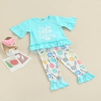 Bagilaanoe Toddler Baby Girl Uskrsni odjeća Crtani ispis Majica kratkih rukava + pantalone 3T 4T 5T 6T Dječje duge hlače