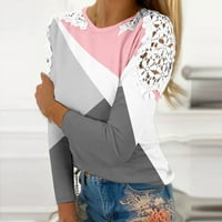 Hoksml Ženski vrhovi Dressy Casual Fashion Loose ženske vrhove bojabloka otisnuta bluza za posadu nalaze