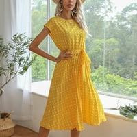 Ženske haljine okrugli dekolte modna dužina koljena polka dot a-line kratka rukava ljetna haljina žuta
