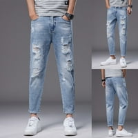 Aaimomet Mens Slim Fit Jeans Casual Pant Sportske hlače sa džepom Modni Jeans Devet bodova Hlače
