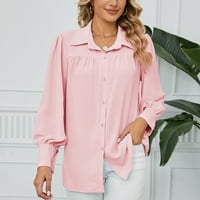 Uorcsa Beach Fashion Flussize Solid Dugi rukav ružinčni povremeni bluza Majica Pins Pink