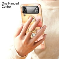 Dteck za Samsung Galaxy Z Flip s držačem prstena, luksuznim kožnim telefonskim kutijama s blagim dijamantskim