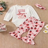 Toddler Baby Girl Valentine's Outfit Pismo Ispis dugih rukava s dugim rukavima Podesite odjeću za djevojčice