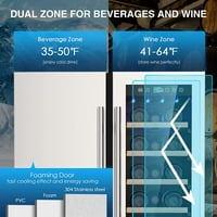 Rocita Dual Zone Wine hladnjak za piće, hladnjači vina hladnjak sa strane bočne hladnjače Stakleni hladnjak sa sigurnosnim bravama za boce i limenke