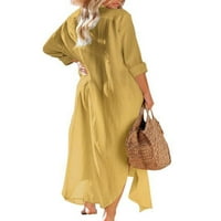 Dame Ljeto plaža Sundress Dugme Down haljina košulja Čvrsta boja Maxi haljine Žene Ležerne prilike za odmor žute s
