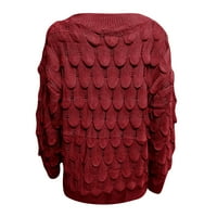 Peptzroi ženska jesen i zimska boja V-izrez otvorena pletena dugi rukavac labav pulover džemper dugi