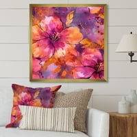 Art DesimanArt Latice ljubičaste narančaste hibiskus cvjetni hibiskus uokvireni na platnu zidnu umjetnost