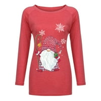 TKLPEHG božićne majice za žene tunike dugih rukava za nošenje sa gamašima Slatki božićni patuljak Ispis
