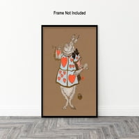 Vintage ilustracijski poster - Retro minimalistički print - bijeli zec, herald kostim, Alice Wonderland