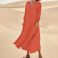 Haljine za žene s dugim rukavima A-line maxi labavi fit solidna ljetna haljina V-izrez narančasta 5xl